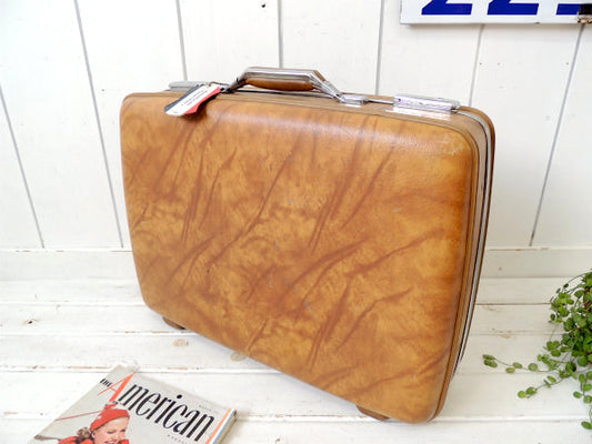 【アメリカンツーリスター②】鍵付き・ブラウンマーブル色・ヴィンテージ・スーツケース・トランク