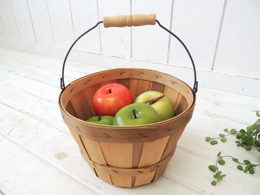 ウッドバスケット USA ハンドル付き 木製・ヴィンテージ・バスケット ブッシェルバスケット