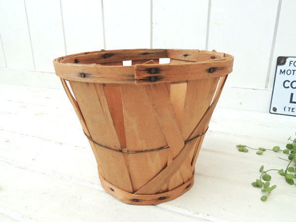 木製・アンティーク・アップルバスケット/ウッドバスケット/ラウンドバスケット USA