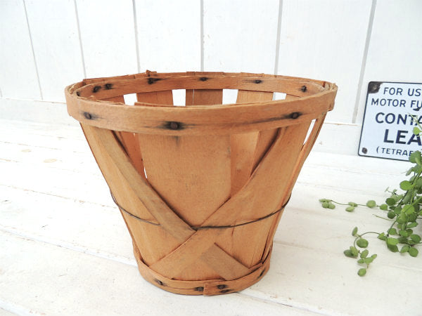 木製・アンティーク・アップルバスケット/ウッドバスケット/ラウンドバスケット USA
