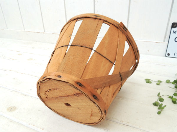 木製・アンティーク・アップルバスケット/ウッドバスケット/ラウンドバスケット USA