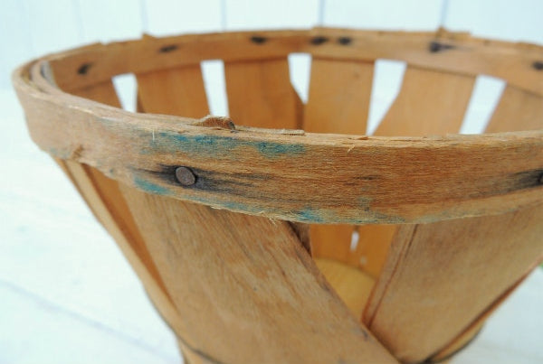 木製・アンティーク・アップルバスケット/ウッドバスケット/ラウンドバスケット USA