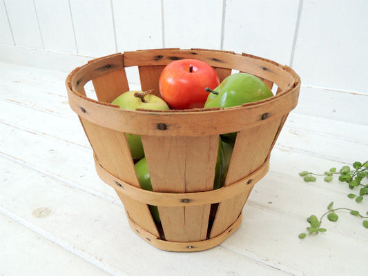 USA・ 木製・アンティーク・アップルバスケット/ウッドバスケット/ラウンドバスケット②