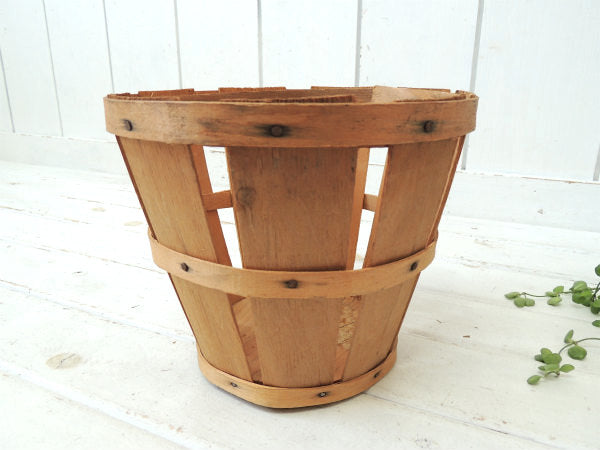 USA・ 木製・アンティーク・アップルバスケット/ウッドバスケット/ラウンドバスケット②