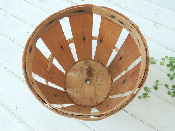 USA・ 木製・アンティーク・アップルバスケット/ウッドバスケット/ラウンドバスケット②
