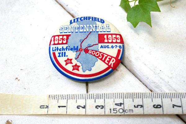 イリノイ州・1853-1953 リッチフィールド・ヴィンテージ・カントリー・100周年記念・缶バッジ