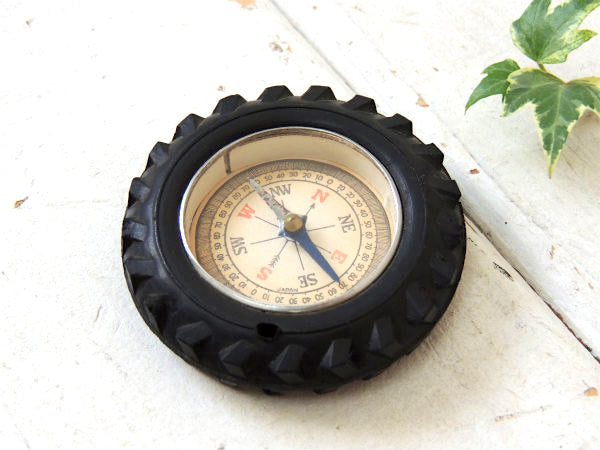 タイヤ型 方位磁石 アメリカンビンテージ アルミ製 Compass コンパス モーター系 ジャンク品