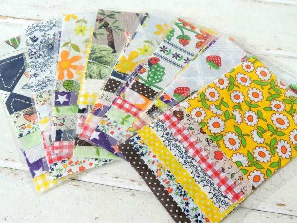 フラワー×ドット×チェック柄・ヴィンテージ・ファブリック・10cm角はぎれ・7枚セット/生地 USA
