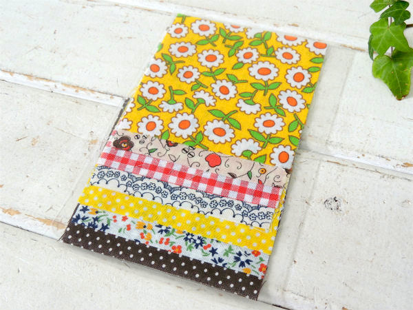 フラワー×ドット×チェック柄・ヴィンテージ・ファブリック・10cm角はぎれ・7枚セット/生地 USA
