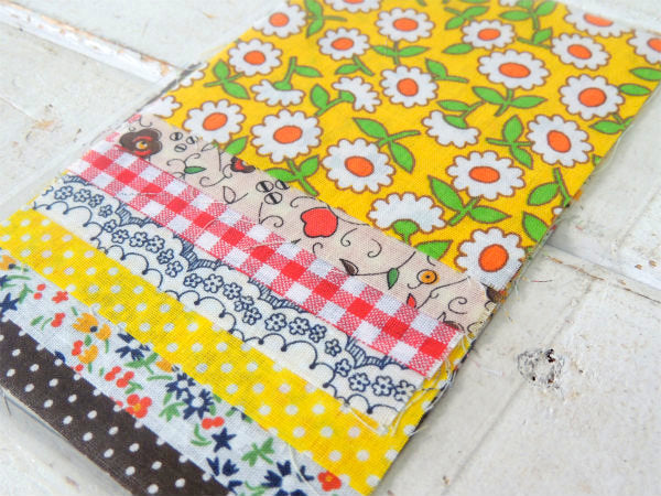 フラワー×ドット×チェック柄・ヴィンテージ・ファブリック・10cm角はぎれ・7枚セット/生地 USA