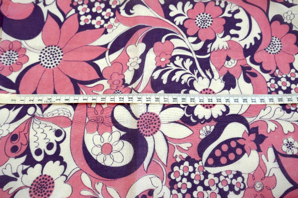 レトロな花柄・ピンク×パープル・デッドストック・ヴィンテージ・ファブリック・生地・ハンドメイド