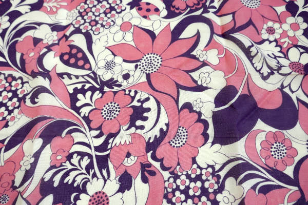 レトロな花柄・ピンク×パープル・デッドストック・ヴィンテージ・ファブリック・生地・ハンドメイド