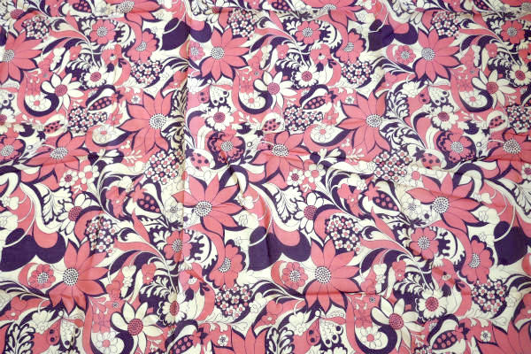 レトロな花柄・ピンク×パープル・デッドストック・ヴィンテージ・ファブリック・生地・ハンドメイド