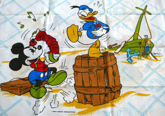 ミッキー&ドナルドダック トレジャーハント 宝探し柄 デッドストック ヴィンテージ フラットシーツ