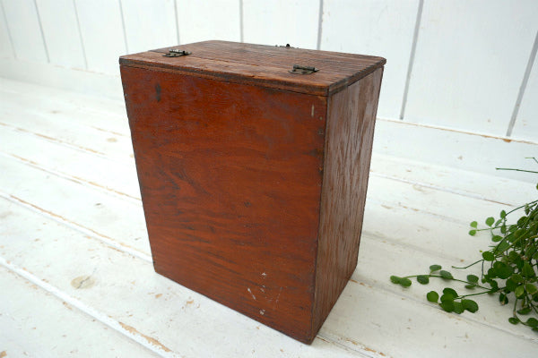 レトロな飴色・木製・ヴィンテージ・卓上チェスト・書類ケース・収納ケース USA