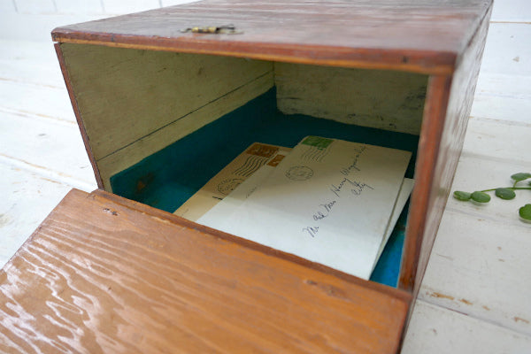 レトロな飴色・木製・ヴィンテージ・卓上チェスト・書類ケース・収納ケース USA