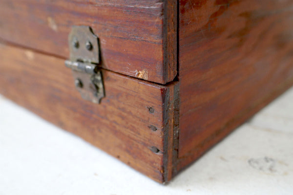 レトロな飴色・木製・ヴィンテージ・卓上チェスト・書類ケース・収納ケース USA