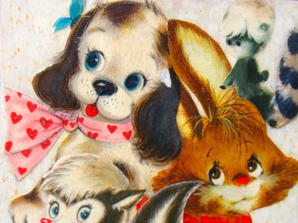 可愛いレトロな動物柄・貼り絵・木製・アンティーク・壁飾り/アート/ビンテージ