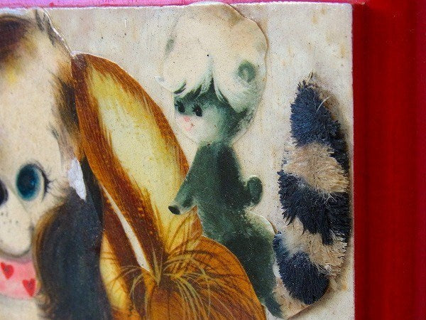 可愛いレトロな動物柄・貼り絵・木製・アンティーク・壁飾り/アート/ビンテージ