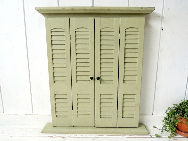 【シャビーシック】ミントグリーン・木製・ヴィンテージ・ルーバーミラー・鏡・ウォールデコ・インテリア