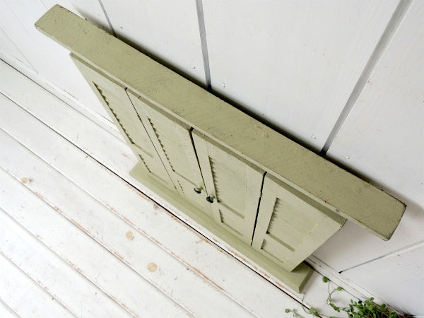 【シャビーシック】ミントグリーン・木製・ヴィンテージ・ルーバーミラー・鏡・ウォールデコ・インテリア