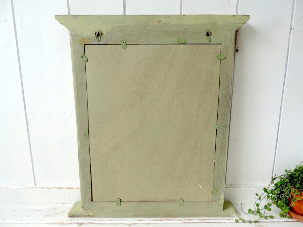 【シャビーシック】ミントグリーン・木製・ヴィンテージ・ルーバーミラー・鏡・ウォールデコ・インテリア