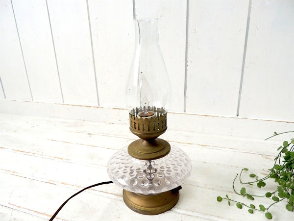 オイルランプ型・ガラス×真鍮製・アンティーク・テーブルランプ・デスクランプ・照明・ハリケーンランプ