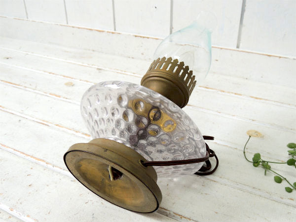 オイルランプ型・ガラス×真鍮製・アンティーク・テーブルランプ・デスクランプ・照明・ハリケーンランプ