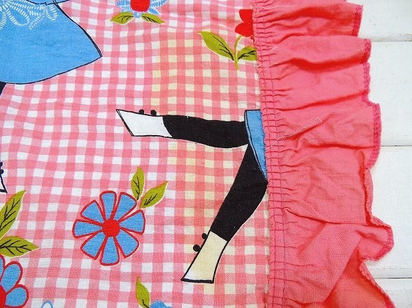 レトロポップな女の子&花柄・ヴィンテージ・ベッドスプレッド/ベッドカバー/ファブリック USA