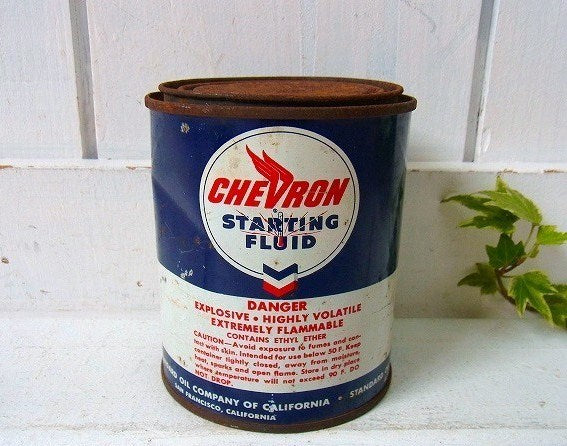 【CHEVRON】シェブロン・小さなヴィンテージ・オイル缶(フタ付き)　USA