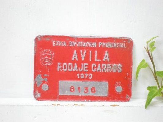 スペイン　ナンバー入りの小さなティン製・アンティーク・サイン/看板