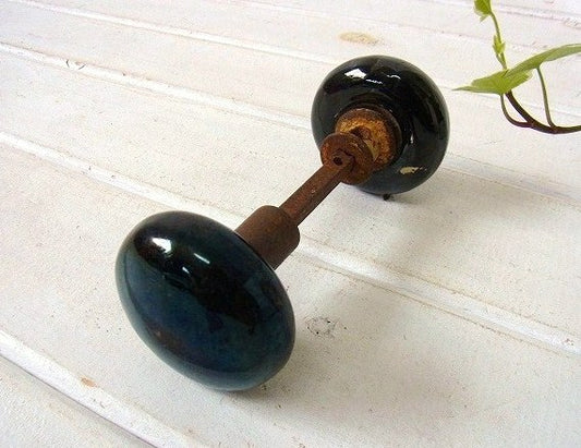 【1920~30's】黒ガラス・ブラック硝子・アンティーク・ドアノブ・USA/住宅建材・店舗・DIY
