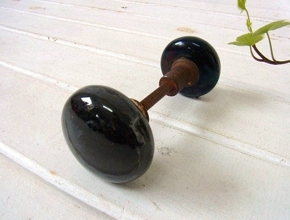 【1920~30's】黒ガラス・ブラック硝子・アンティーク・ドアノブ・USA/住宅建材・店舗・DIY