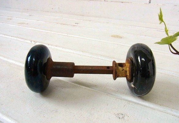 【1920~30's】黒ガラス・ブラック硝子・アンティーク・ドアノブ・USA/住宅建材・店舗・DIY