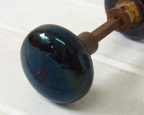 【1920~30's】黒ガラス・ブラック硝子・アンティーク・ドアノブ・USA/住宅建材・店舗・DIY