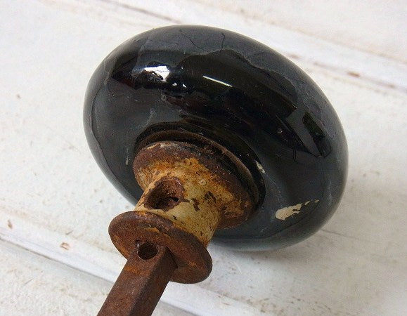 【1920~30's】黒ガラス・ブラック硝子・アンティーク・ドアノブ・USA/住宅建材・店舗・DIY