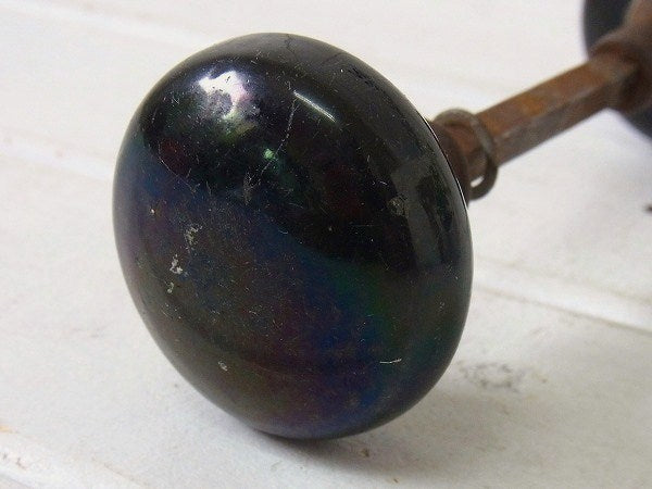 黒いガラス製×アイアン製・アンティーク・ドアノブ USA