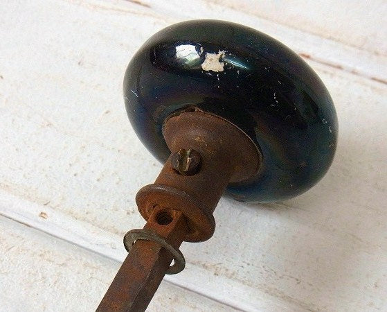 黒いガラス製×アイアン製・アンティーク・ドアノブ USA