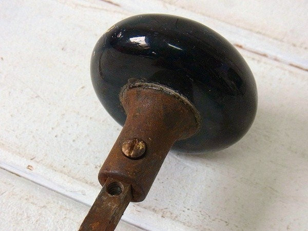 黒いガラス製×アイアン製・アンティーク・ドアノブ USA