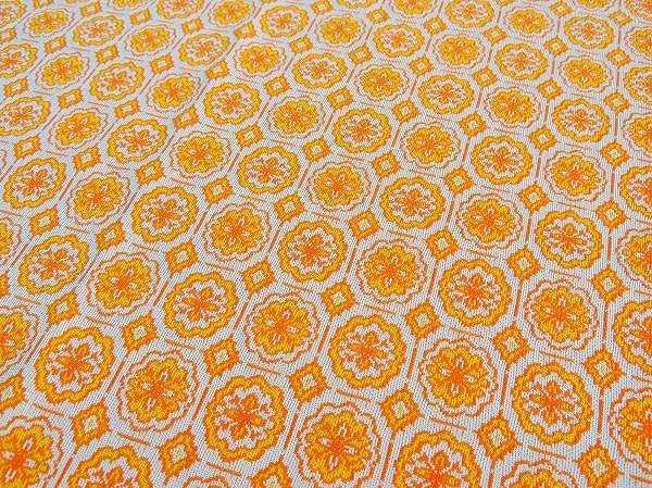 オレンジ色のレトロな花柄・デッドストック・ヴィンテージ・ファブリック/生地 USA
