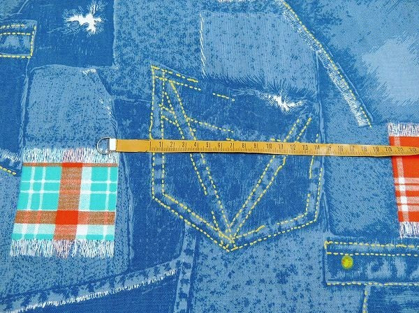 インディゴブルー・デニム柄×チェック柄・デッドストック未使用・ヴィンテージ・ファブリック