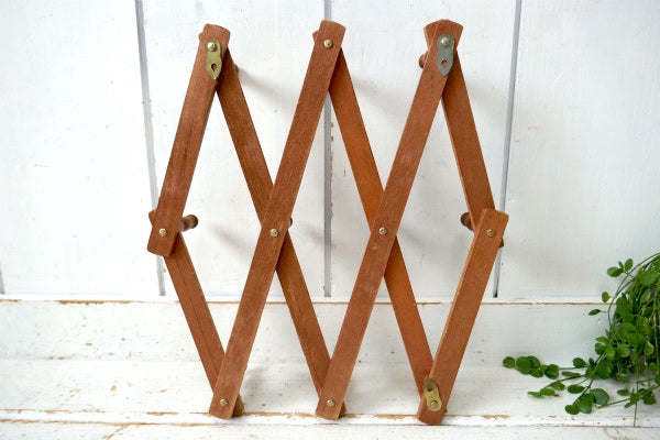 レトロ・木製・壁掛け・伸縮式・ヴィンテージ・ハットラック・コートフック・ウォールフック