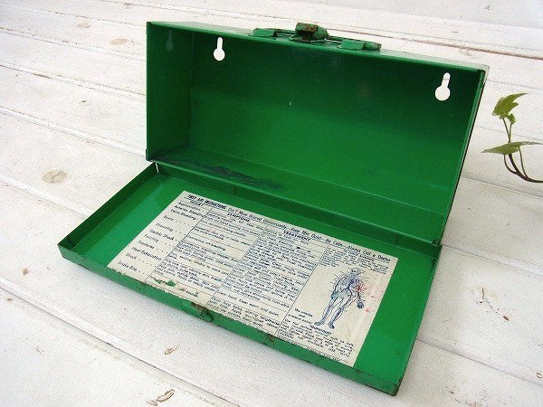 【FIRST AID KIT】緑色のシャビーなヴィンテージ・救急箱/ファーストエイド USA
