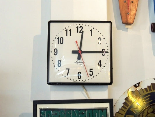 Lathem インダストリアル・四角・ヴィンテージ・スクールクロック・時計・掛け時計 USA