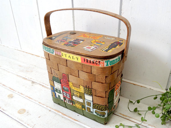 【Caro Nan】1973年・ヨーロッパ・トラベルシリーズ・木製・ヴィンテージ・カロナンバスケット