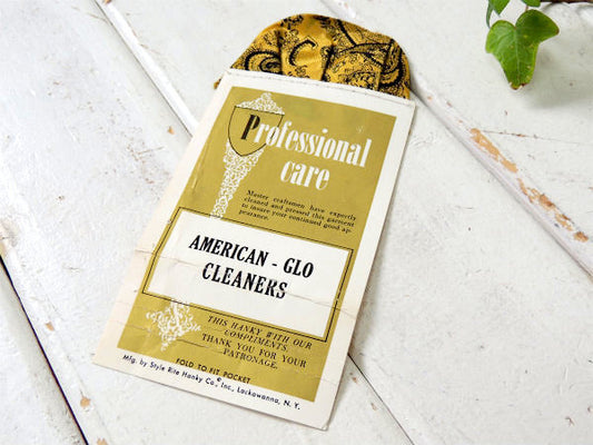 【Hanky Co】ペイズリー柄・紳士用・ヴィンテージ・ポケットチーフ・アクセサリー①イエロー×黒