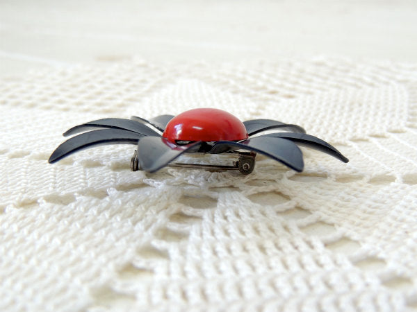 レトロ ネイビー×レッド フラワーモチーフ 60's ヴィンテージ ブローチ アクセサリージュエリー USA