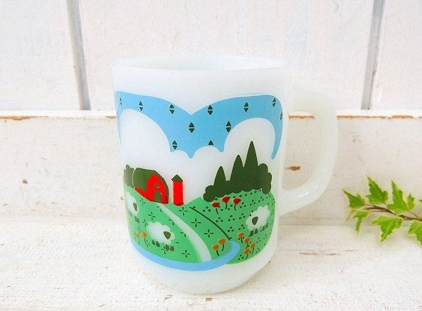 【Fire King】ファイヤーキング・メドウズ・羊&牧場柄・マグカップⅡ　USA