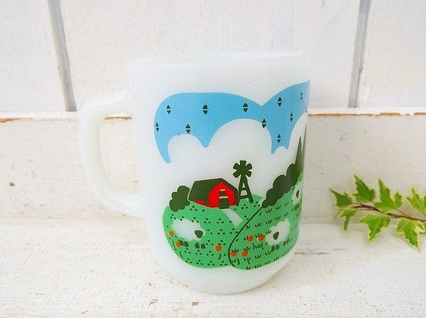 【Fire King】ファイヤーキング・メドウズ・羊&牧場柄・マグカップⅡ　USA