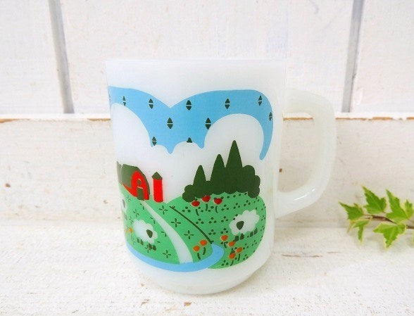 【Fire King】ファイヤーキング・メドウズ・羊&牧場柄・マグカップⅢ　USA